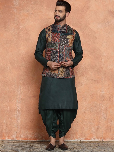 KISAH Men Printed Zari Regular Fit Nehru Jacket - Image 6