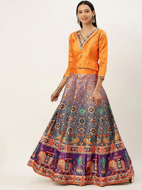 Kaizen TEXO FAB Bandhani Printed Semi-Stitched Lehenga choli