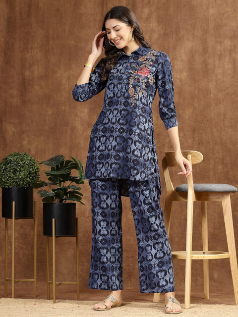 Nayam By Lakshita Embroidered Printed Tunic & Palazzos Set - Image 2