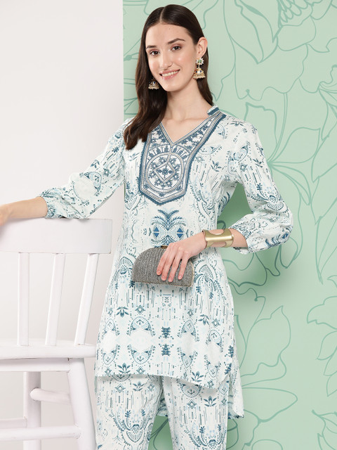 Nayam By Lakshita Embroidered Printed Tunic & Palazzos Set