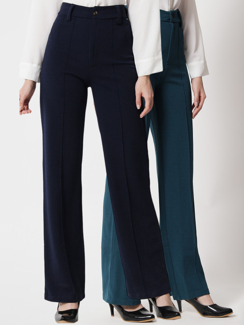 KOTTY BIZwear Women Pack Of 2 Relaxed Straight Fit High-Rise Easy Wash Parallel Trousers