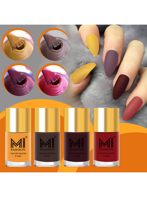 MI FASHION Set Of 4 Velvet Matte Long Lasting Nail Polish- 9.9 ml Each
