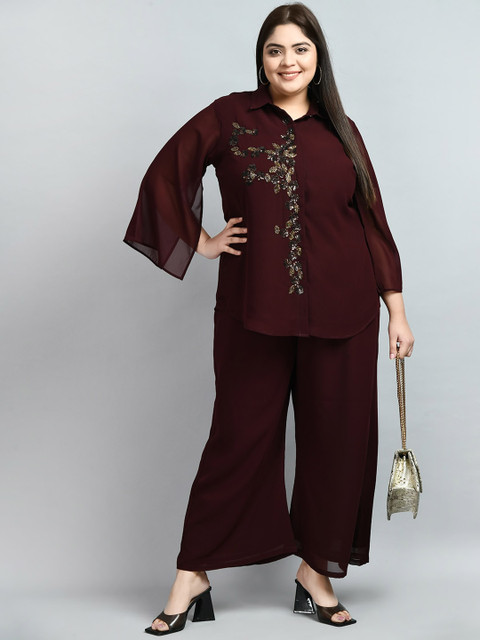 PrettyPlus by Desinoor.com Plus Size Embellished Tunic with Palazzos Set - Image 5