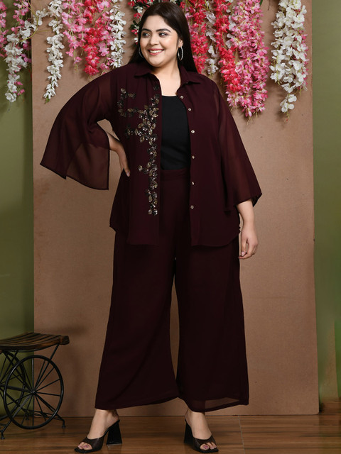 PrettyPlus by Desinoor.com Plus Size Embellished Tunic with Palazzos Set - Image 7