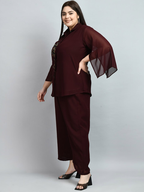 PrettyPlus by Desinoor.com Plus Size Embellished Tunic with Palazzos Set - Image 4
