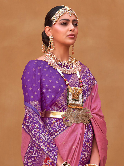 Anouk Ethnic Motifs Woven Design Zari Patola Saree - Image 2