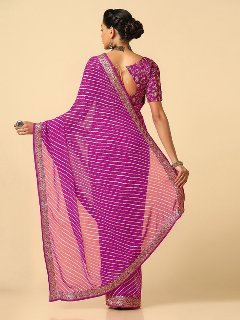 KALINI Embroidered Sequined Poly Georgette Leheriya Saree - Image 3