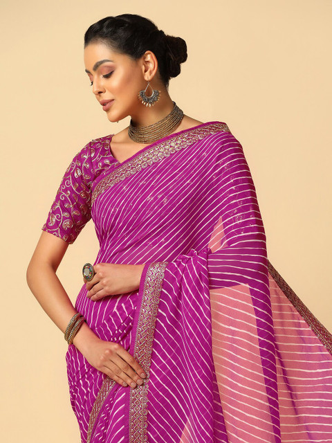 KALINI Embroidered Sequined Poly Georgette Leheriya Saree - Image 4