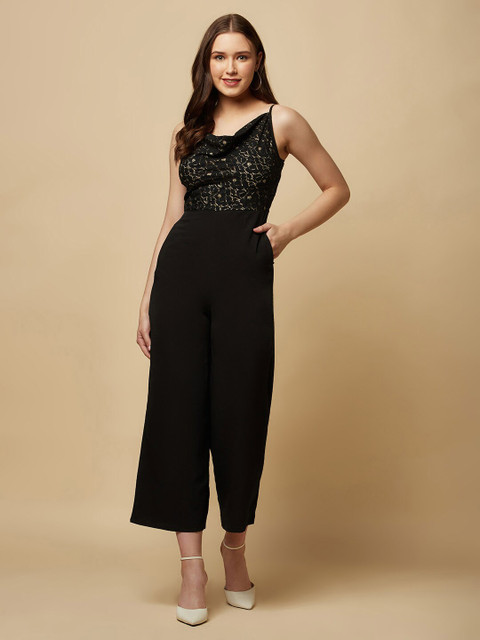 RAASSIO Cowl Neck Lace Insert Basic Jumpsuit
