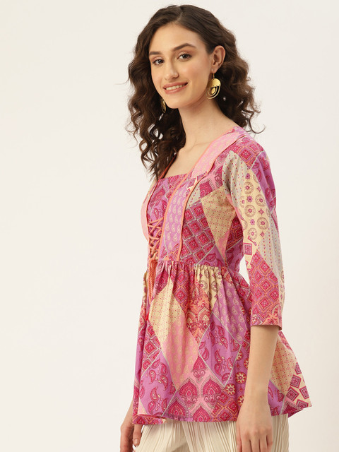 Jaipur Morni Pure Cotton Print Ethnic Cotton Top - Image 3