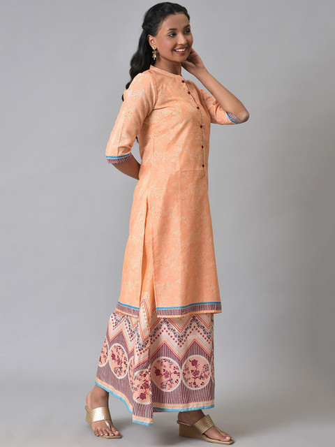 AURELIA Floral Printed Band Collar A-Line Kurta with Palazzos - Image 4