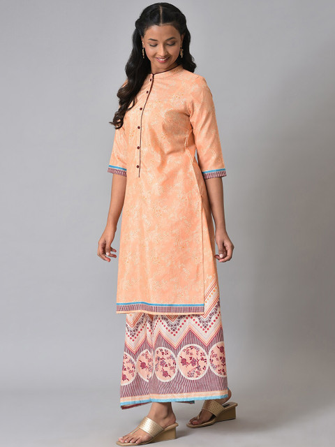 AURELIA Floral Printed Band Collar A-Line Kurta with Palazzos - Image 6