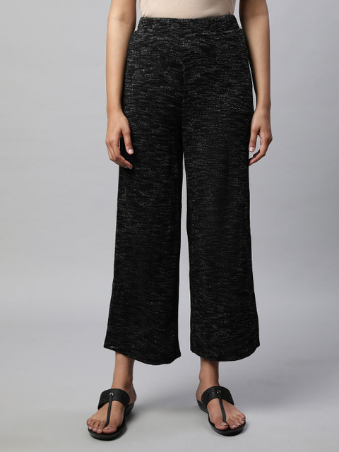 elleven Women Self Design Wide Leg Slip-On Knitted Palazzo