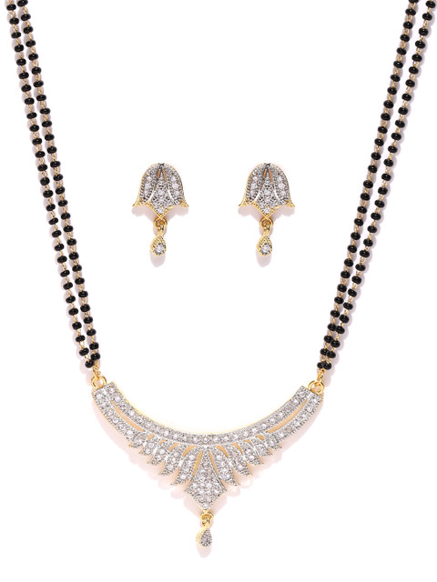 YouBella Black & Gold-Toned Stone-Studded Mangalsutra & Earrings Set