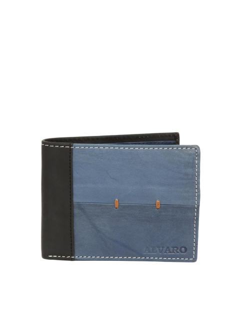 Alvaro Castagnino Men Blue & Black Colourblocked Leather Two Fold Wallet