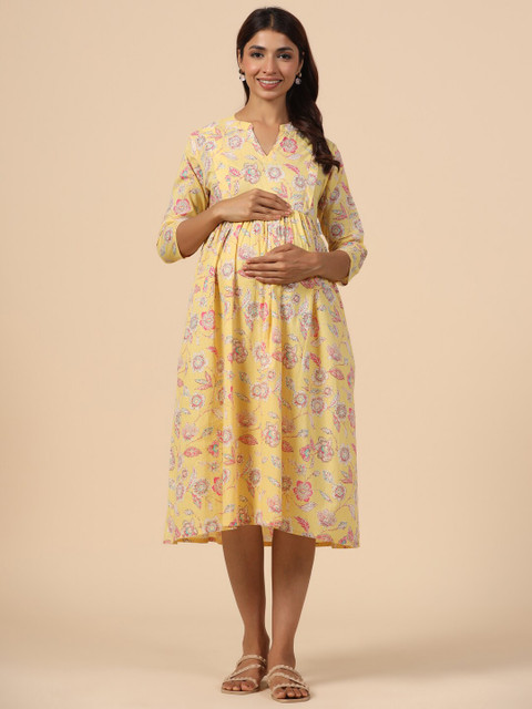 CRAFIQA Floral Print Maternity Empire Midi Dress