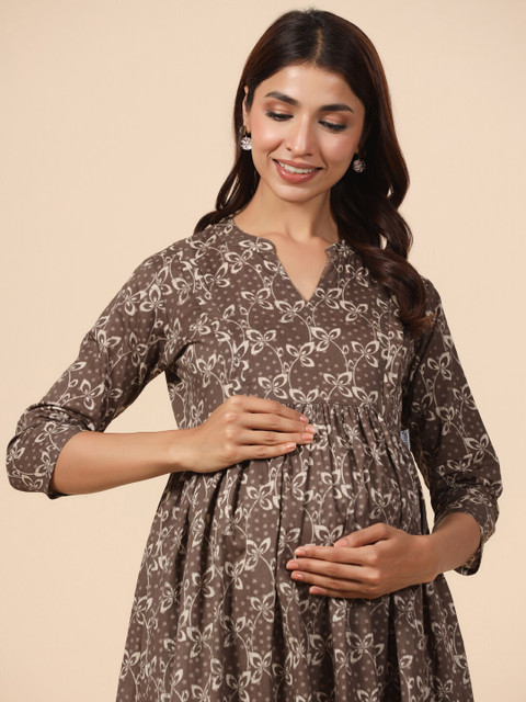 CRAFIQA Floral Print Maternity Fit & Flare Midi Dress - Image 2