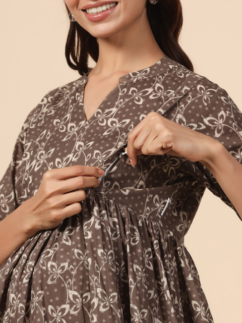 CRAFIQA Floral Print Maternity Fit & Flare Midi Dress - Image 7