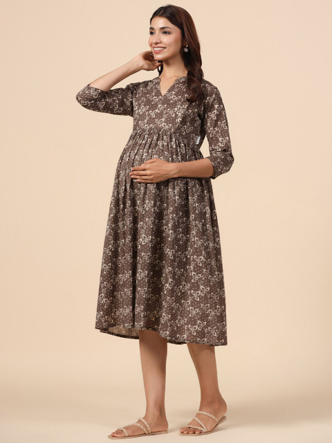 CRAFIQA Floral Print Maternity Fit & Flare Midi Dress - Image 4