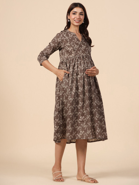 CRAFIQA Floral Print Maternity Fit & Flare Midi Dress - Image 3