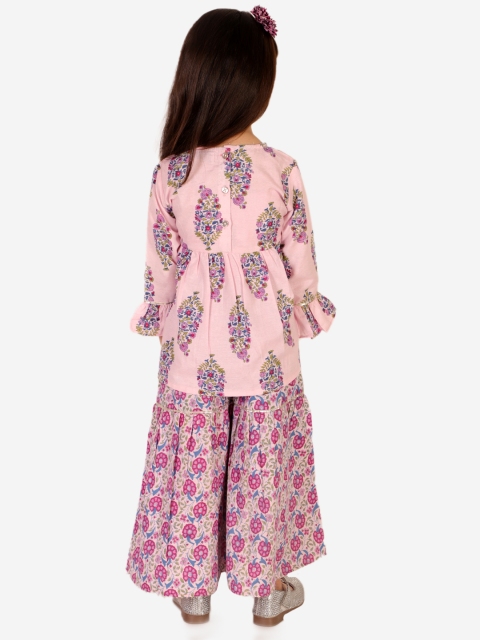 Superminis Girls Floral Printed Gotta Patti Pure Cotton A-Line Kurti With Sharara - Image 5