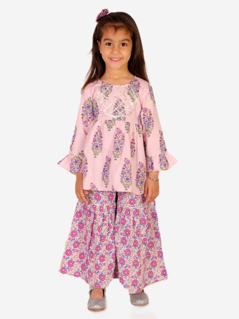 Superminis Girls Floral Printed Gotta Patti Pure Cotton A-Line Kurti With Sharara - Image 3