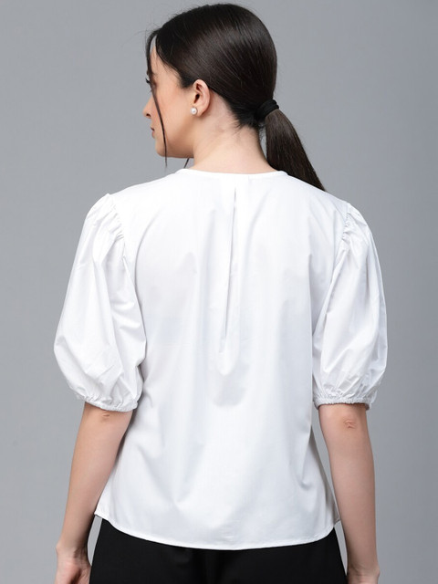 Style Quotient Puff Sleeves Cotton Shirt Style Top - Image 4