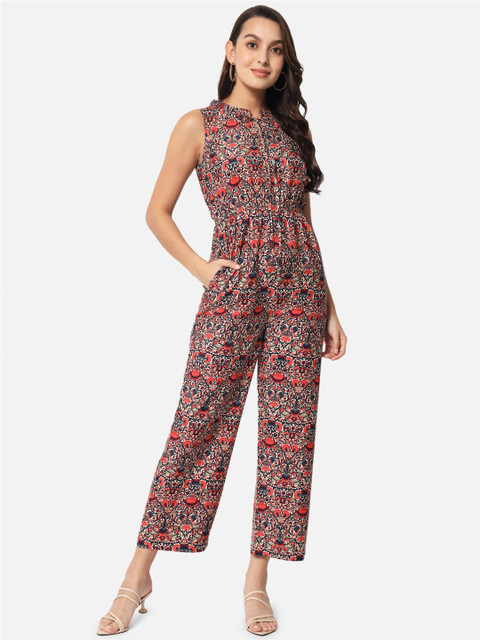 ALL WAYS YOU Mandarin Collar Printed Basic Jumpsuit