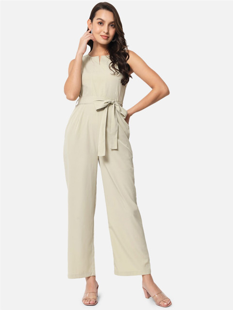 ALL WAYS YOU Notched Neck Belted Basic Jumpsuit