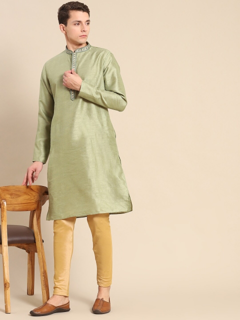 Amodh by Kisah Mandarin Collar Art Silk Straight Regular Kurta - Image 5