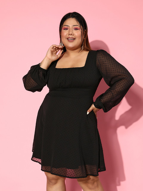 Berrylush Curve Plus Size Puff Sleeve Chiffon Fit & Flare Dress - Image 3
