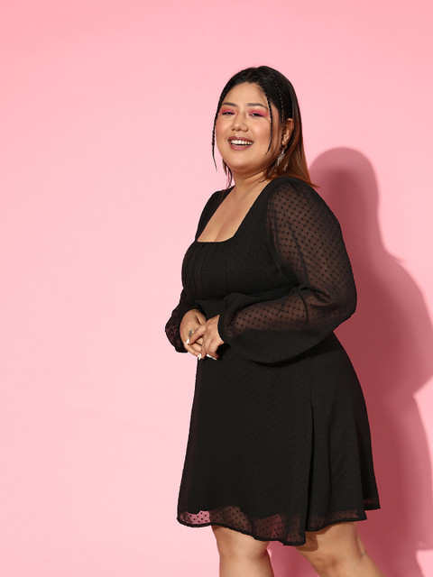 Berrylush Curve Plus Size Puff Sleeve Chiffon Fit & Flare Dress - Image 4