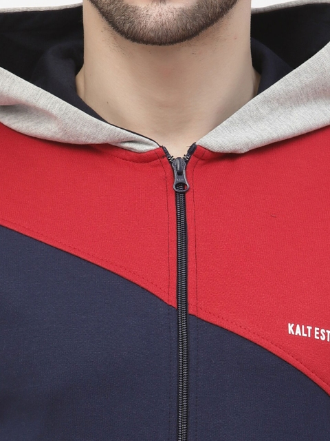Kalt Hooded Colourblocked Front-Open Fleece Sweatshirt - Image 2