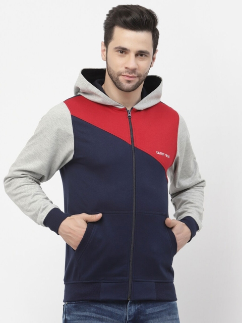 Kalt Hooded Colourblocked Front-Open Fleece Sweatshirt