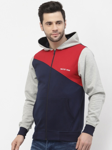 Kalt Hooded Colourblocked Front-Open Fleece Sweatshirt - Image 3