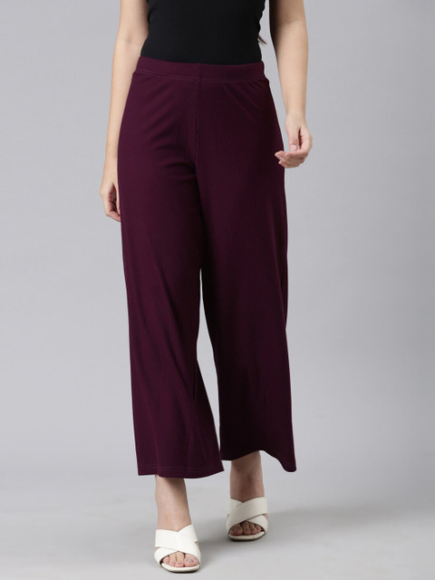 Go Colors Women Mid Rise Knitted Palazzo