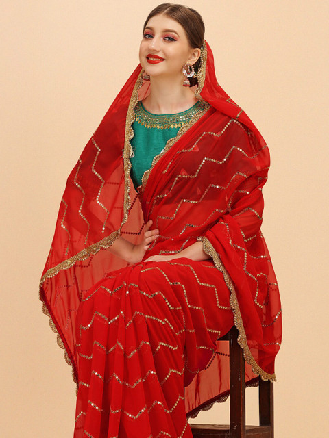 Sangria Stripped Embellished Sequinned Saree With Embroidered Blouse - Image 6
