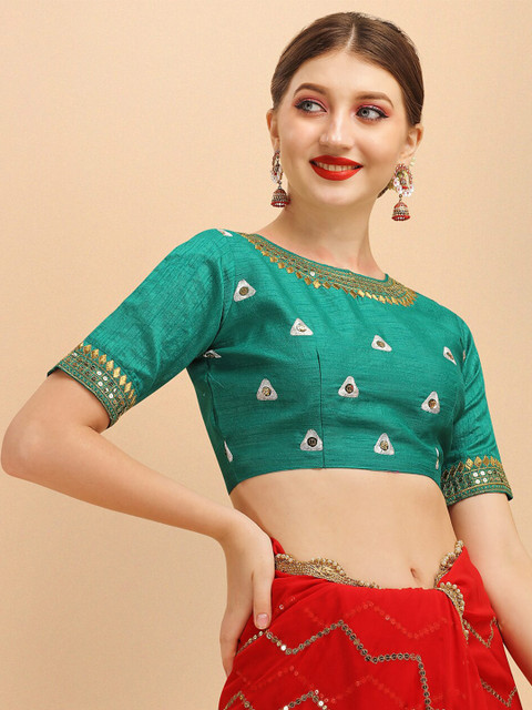 Sangria Stripped Embellished Sequinned Saree With Embroidered Blouse - Image 7