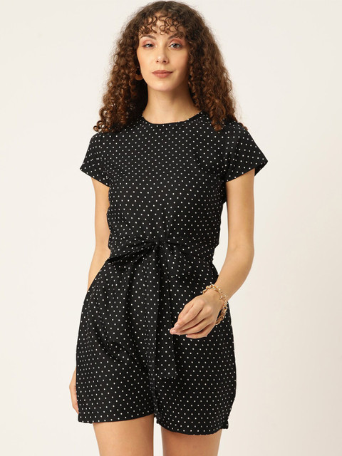 Sleek Italia Polka Dot Printed Playsuit With Waist Tie-Ups