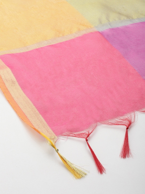 WEAVERS VILLA Striped Ikat Dupatta With Tasselled Border - Image 2