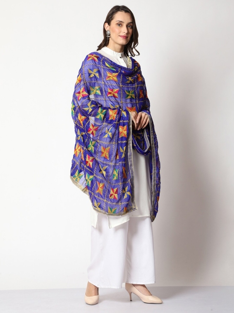 WEAVERS VILLA Floral Embroidered Dupatta With Phulkari - Image 3