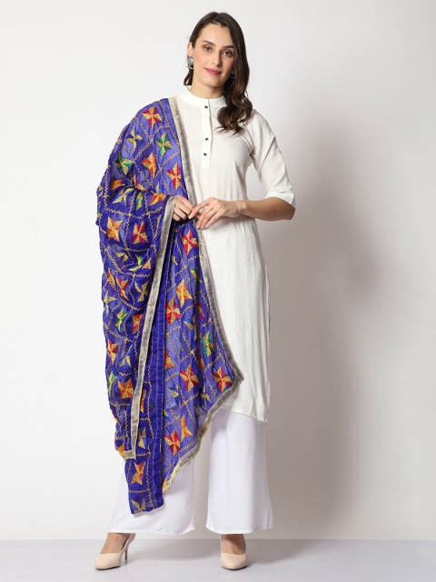 WEAVERS VILLA Floral Embroidered Dupatta With Phulkari - Image 5