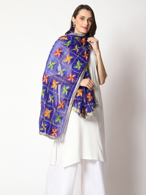 WEAVERS VILLA Floral Embroidered Dupatta With Phulkari - Image 2