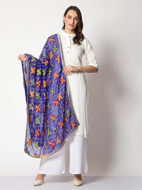 WEAVERS VILLA Floral Embroidered Dupatta With Phulkari - Image 4