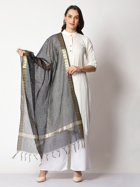 WEAVERS VILLA Woven Design Cotton Silk Dupatta With Zari