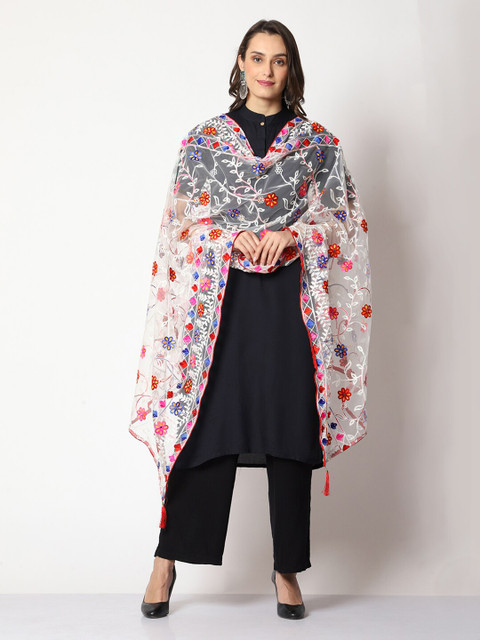 WEAVERS VILLA Floral Embroidered Dupatta