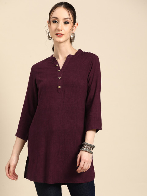 Sangria Printed Mandarin Collar Short Kurti