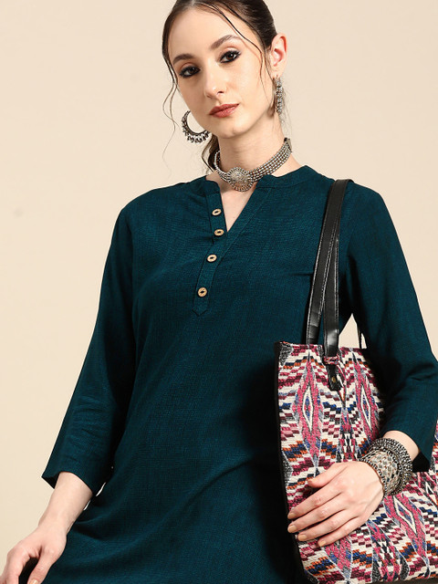 Sangria X fwd Printed Mandarin Collar Short Kurti - Image 3