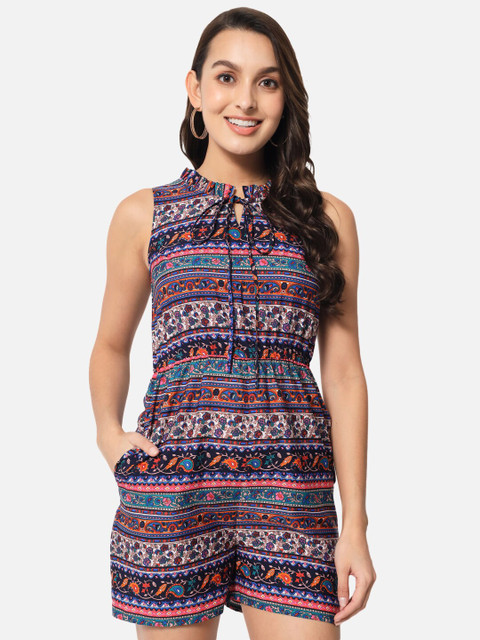 ALL WAYS YOU Printed Tie-Ups Neck Sleeveless Playsuit