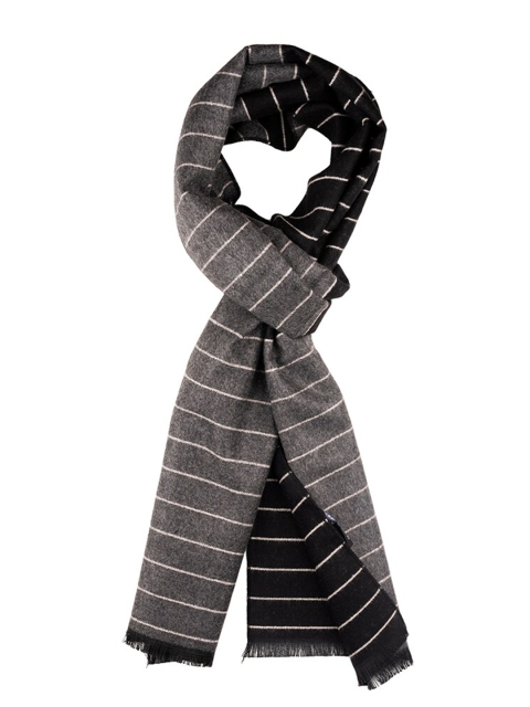 The Tie Hub Men Striped Woolen Scarf With Frayed Border - Image 2